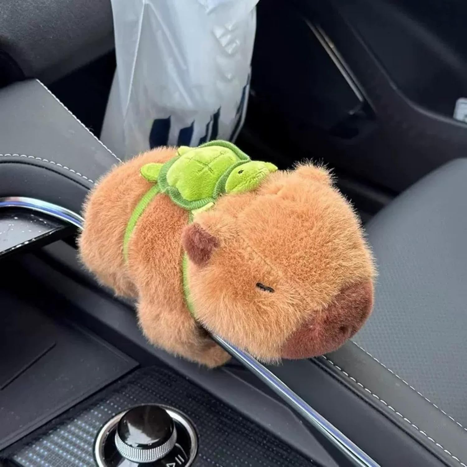 Cute Capybara Car Shift Knob Accessories Funny Capybara Plush with Turtle Gear Shifter Decor Car Decorations Gifts for Men Women 5.9 In