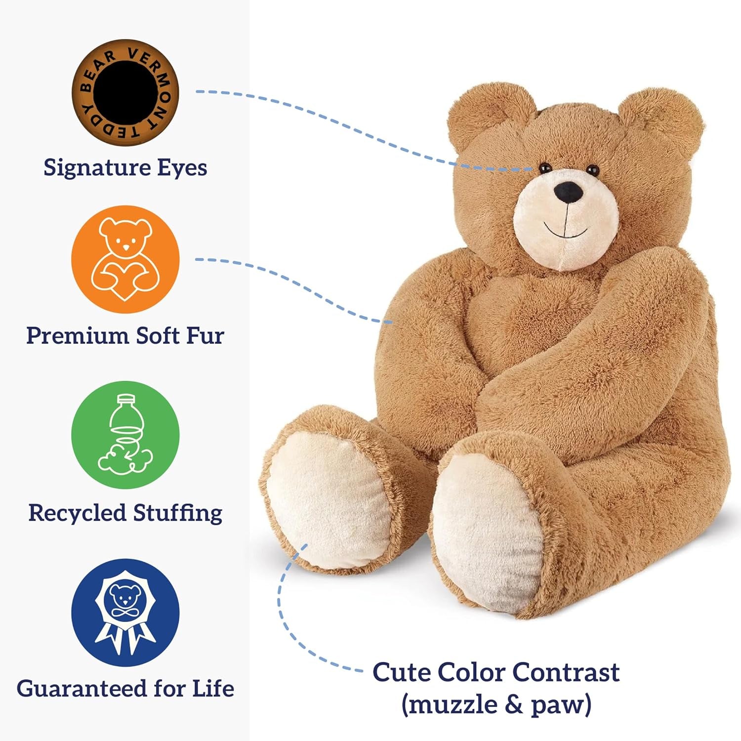 Giant Stuffed Animal 6 FT - Big Teddy Bear for Kids & Adults | Stuffed in Vermont, USA - Eco Friendly Gift Saves 500 Plastic Bottles