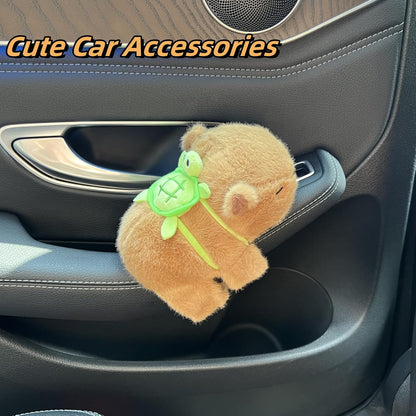 Cute Capybara Car Shift Knob Accessories Funny Capybara Plush with Turtle Gear Shifter Decor Car Decorations Gifts for Men Women 5.9 In