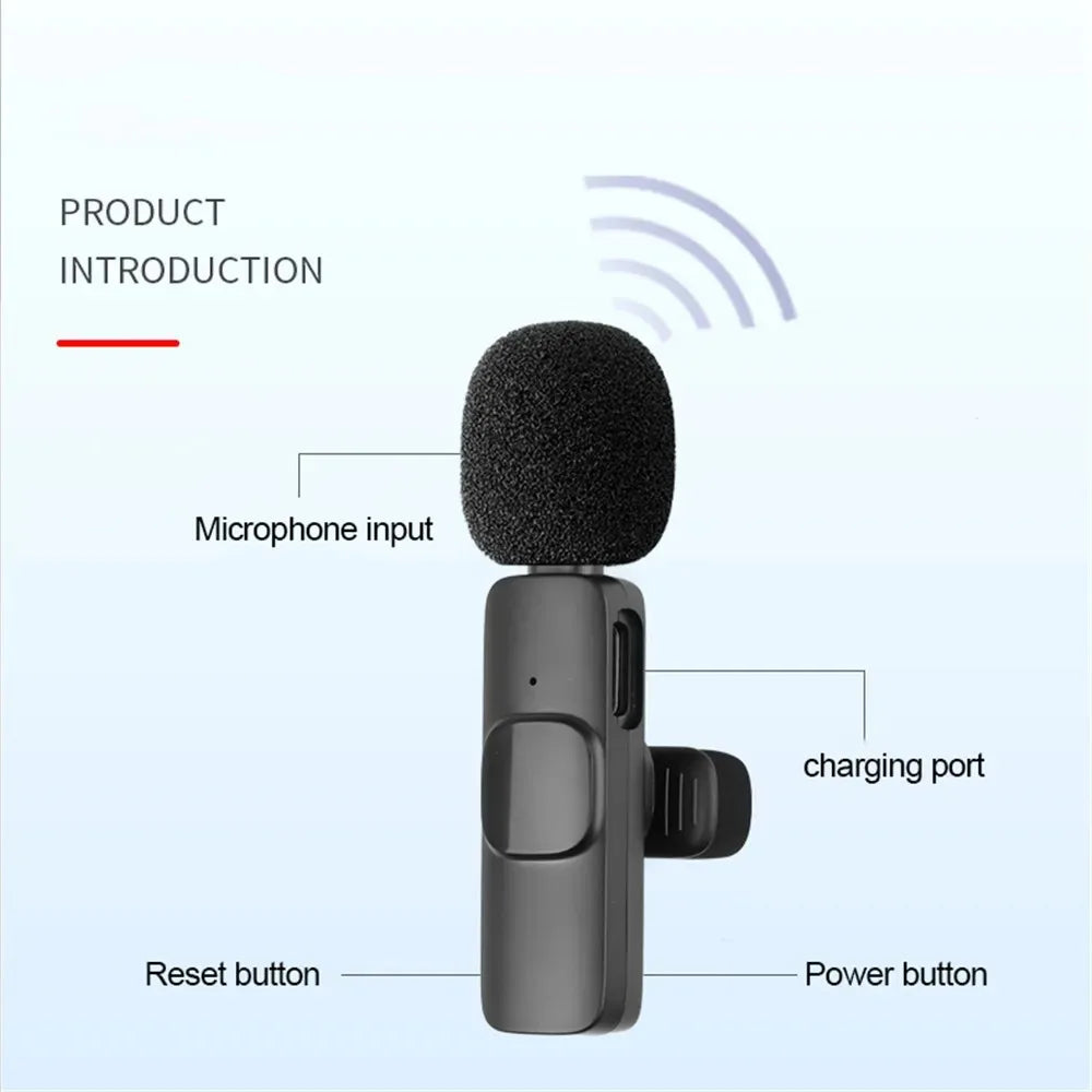 2.4G Wireless Lavalier Microphone Noise Cancelling Audio Video Recording for Iphone/Ipad/Android/Xiaomi/Samsung Live Game Mic