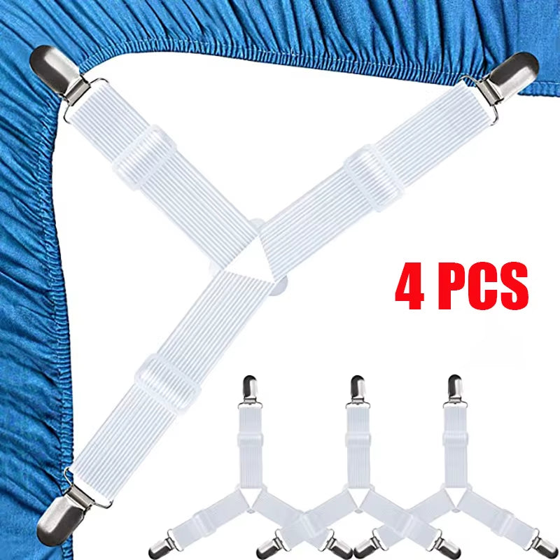 4Pcs Adjustable Bed Sheet and Quilt Holder for Bed Sheet Organizer Mattress Cover Clip for Home Elastic Straps Adjustable Clips