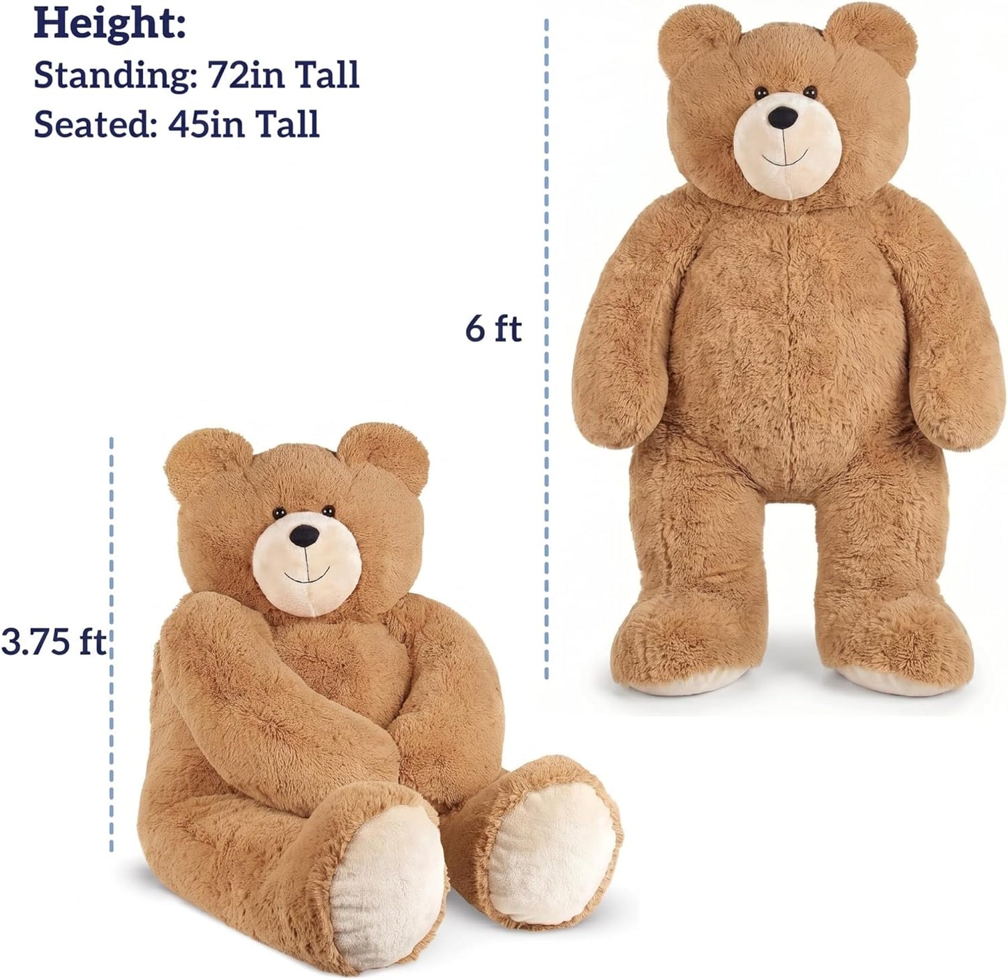Giant Stuffed Animal 6 FT - Big Teddy Bear for Kids & Adults | Stuffed in Vermont, USA - Eco Friendly Gift Saves 500 Plastic Bottles