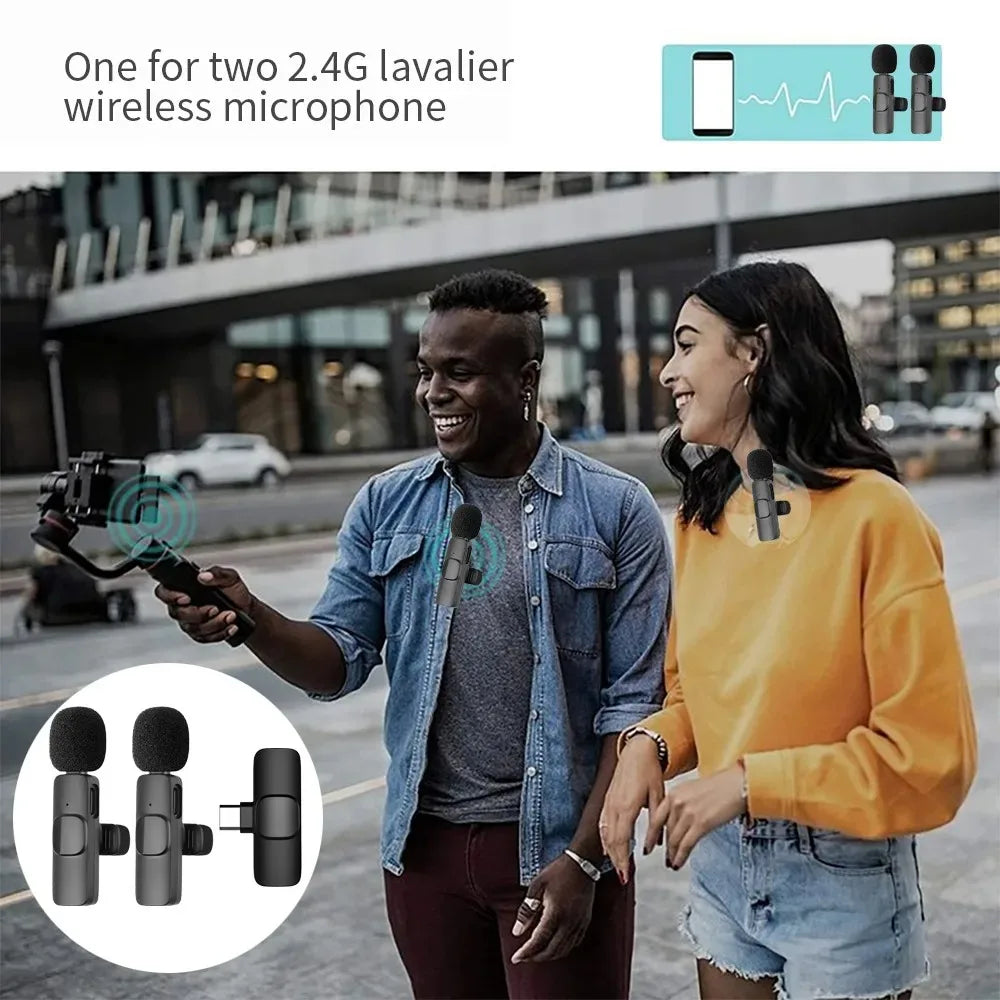 2.4G Wireless Lavalier Microphone Noise Cancelling Audio Video Recording for Iphone/Ipad/Android/Xiaomi/Samsung Live Game Mic