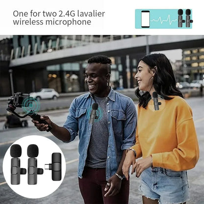 2.4G Wireless Lavalier Microphone Noise Cancelling Audio Video Recording for Iphone/Ipad/Android/Xiaomi/Samsung Live Game Mic