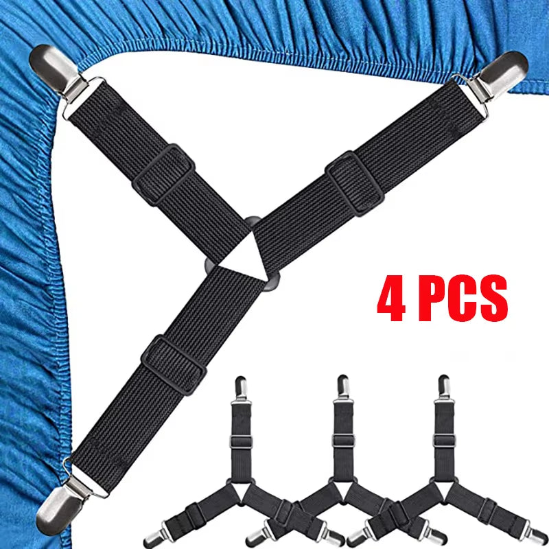 4Pcs Adjustable Bed Sheet and Quilt Holder for Bed Sheet Organizer Mattress Cover Clip for Home Elastic Straps Adjustable Clips