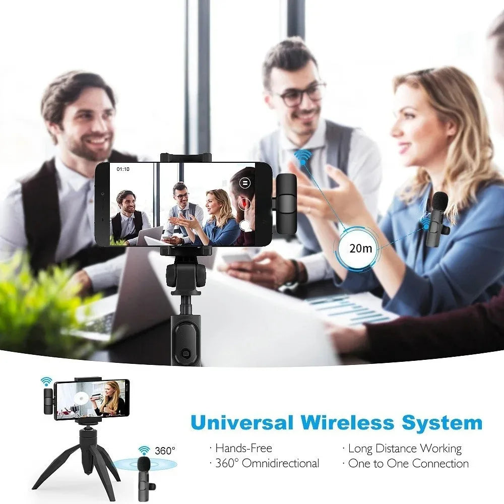 2.4G Wireless Lavalier Microphone Noise Cancelling Audio Video Recording for Iphone/Ipad/Android/Xiaomi/Samsung Live Game Mic