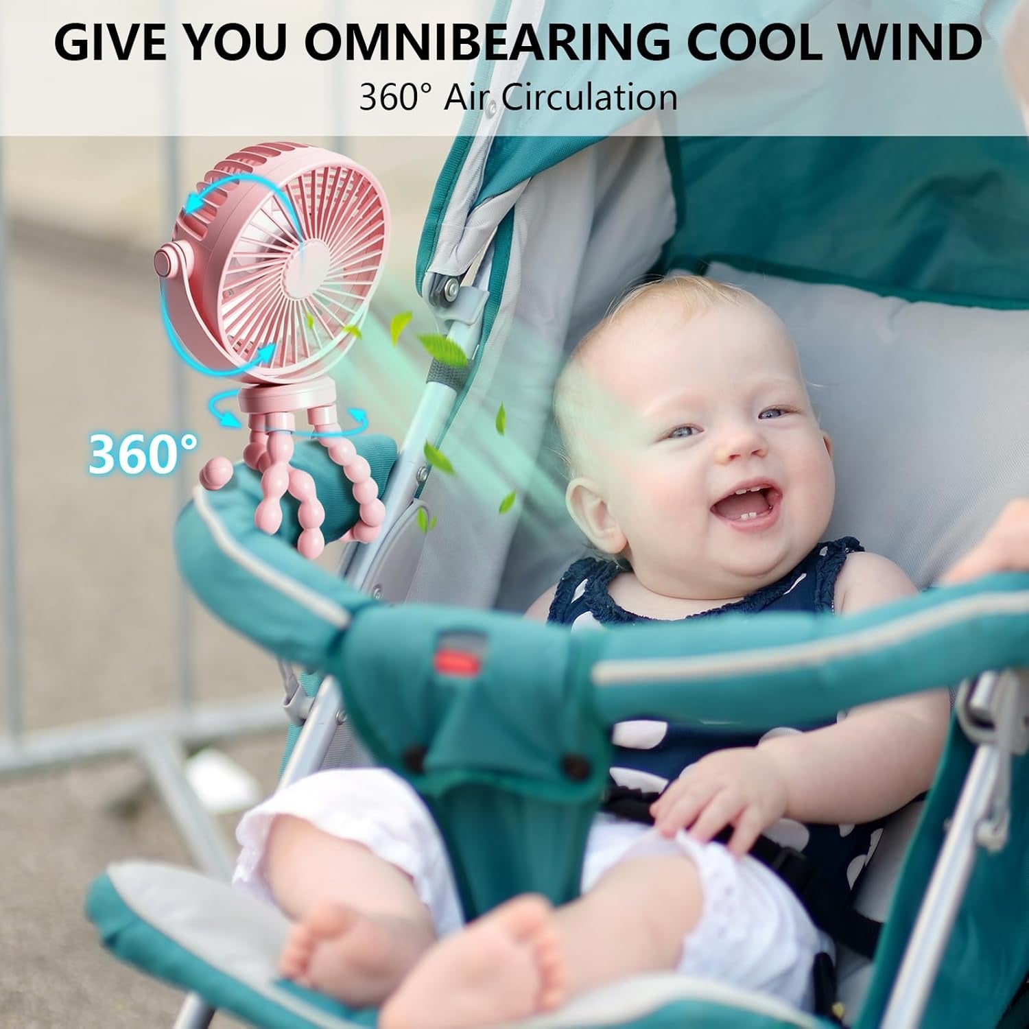 Mini Portable Stroller Fan, 3000Mah Battery Operated Personal Small Handheld Fan with Flexible Tripod, 360° Rotate 3 Speed Rechargeable Clip on for Car Seat Crib Treadmill Travel Camping